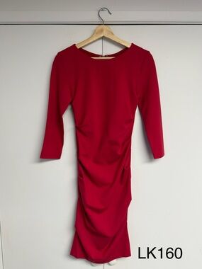 Nicole Miller Atelier Red Ruched 3/4 Sleeve Sheath Cocktail Dress Small